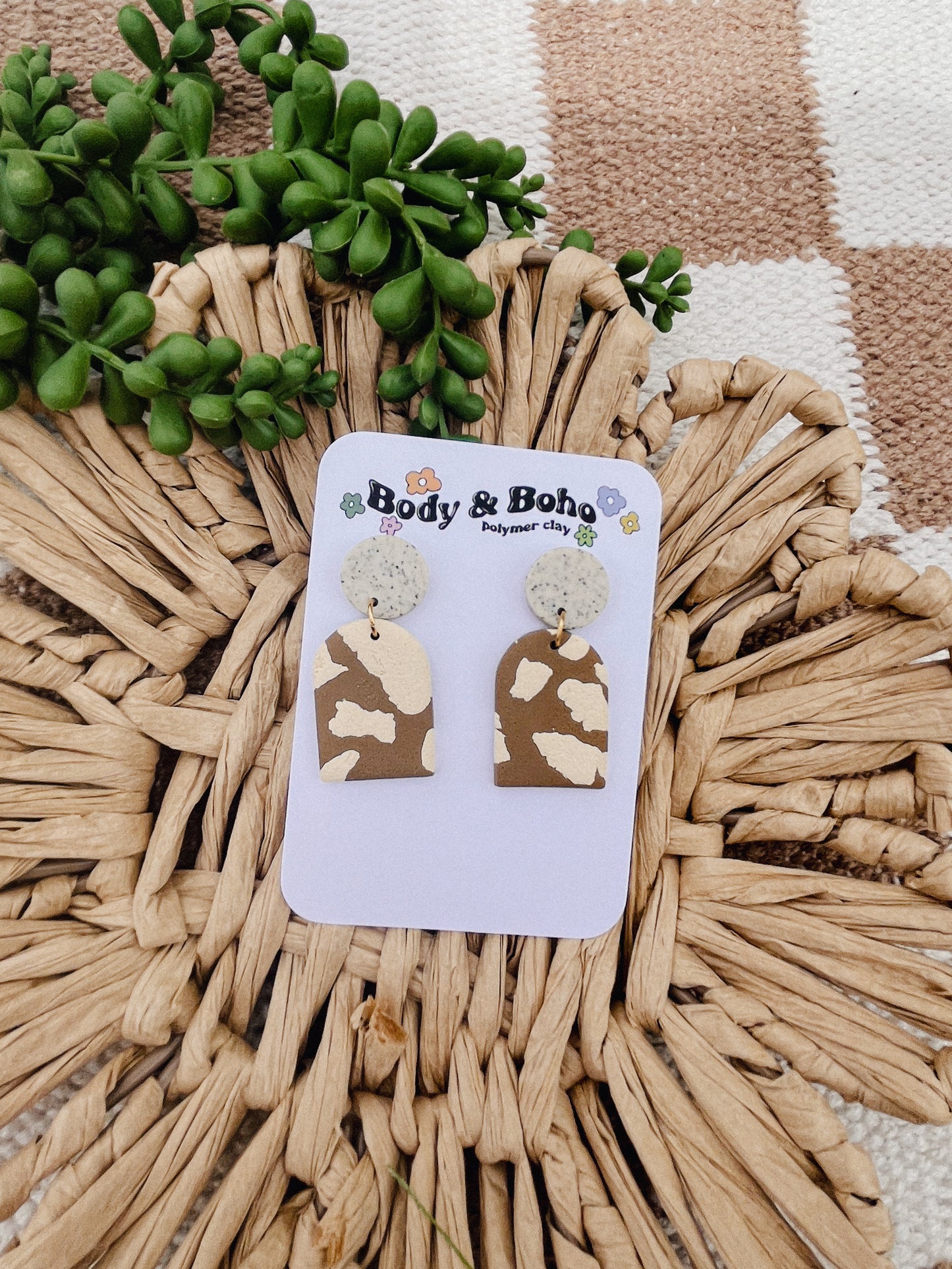 The Brown & Ivory Textured Arch Earrings