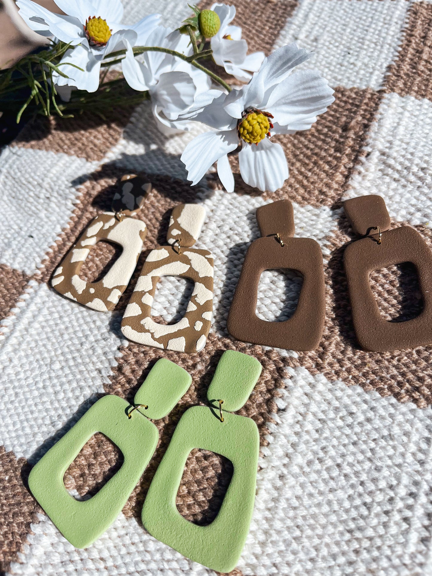 The Brown & Ivory Textured Dangle Earrings