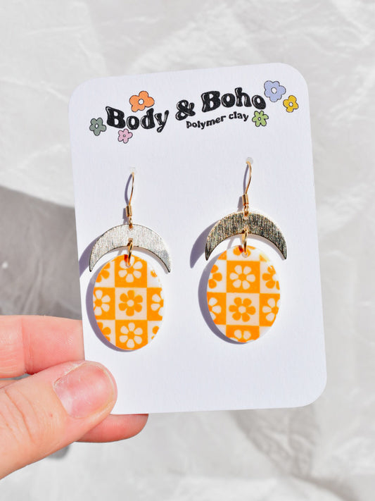 Bloom Checkered Oval Earrings