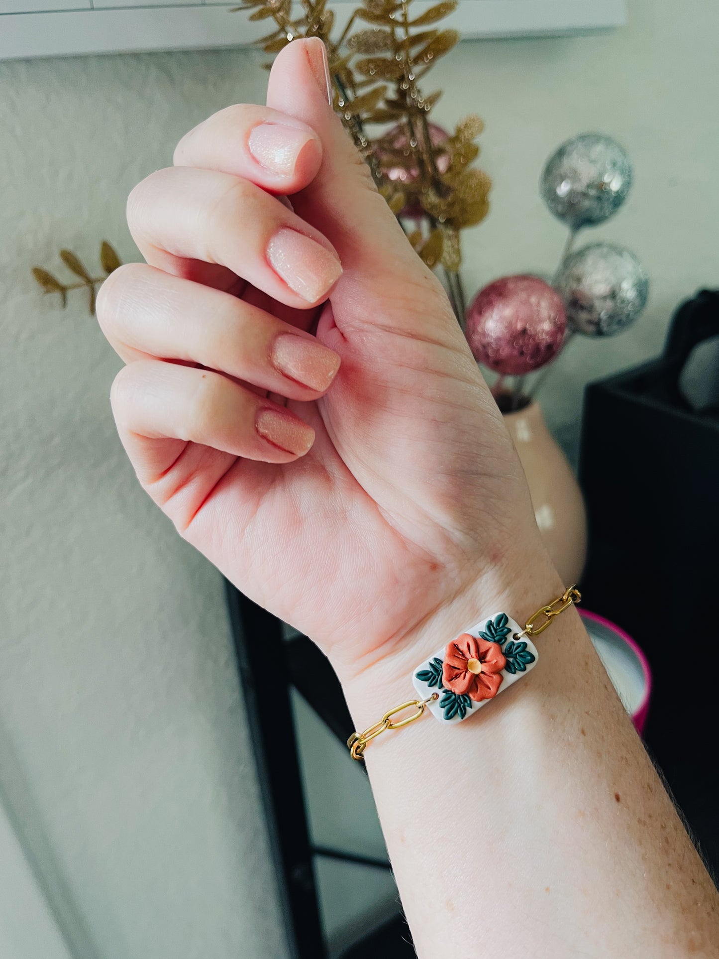 The Floral Clay Paperclip Bracelet