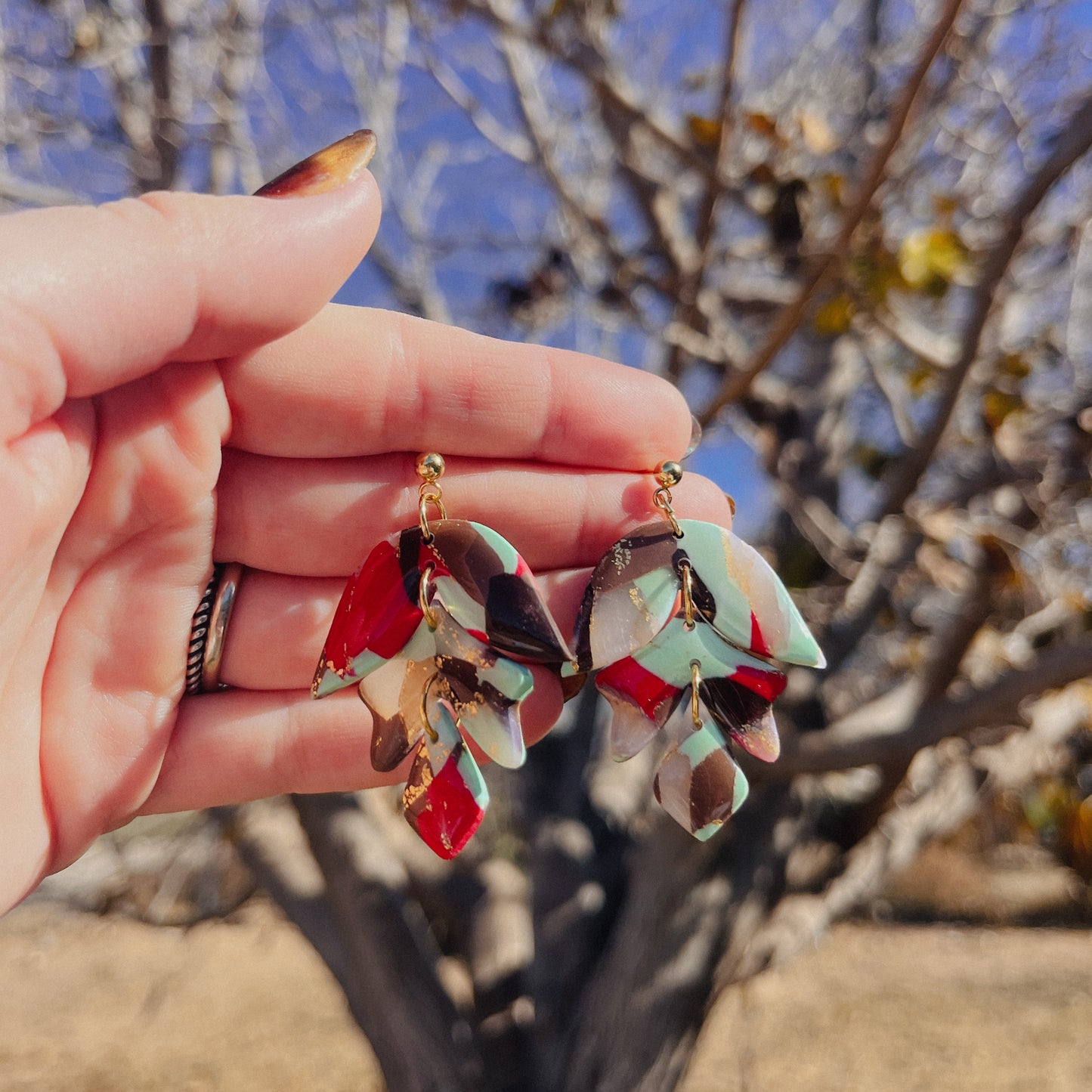 Peppermint Stone Leaf Dangles