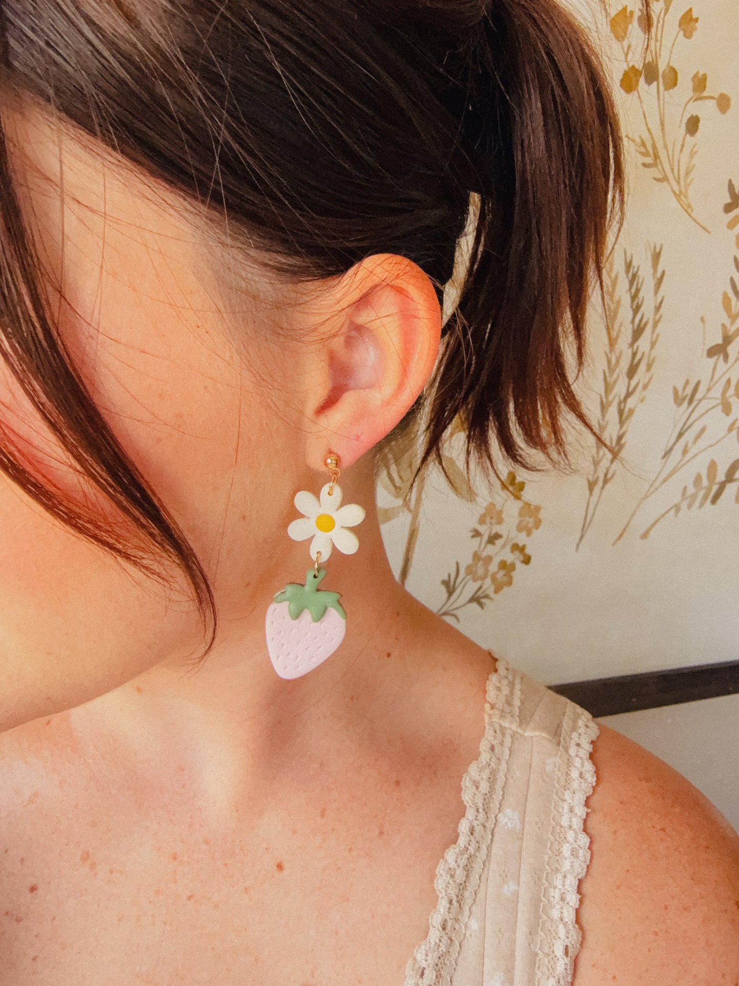 Strawberry Daisy Dangle Earrings
