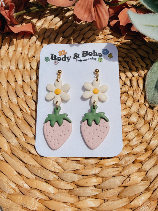 Strawberry Daisy Dangle Earrings
