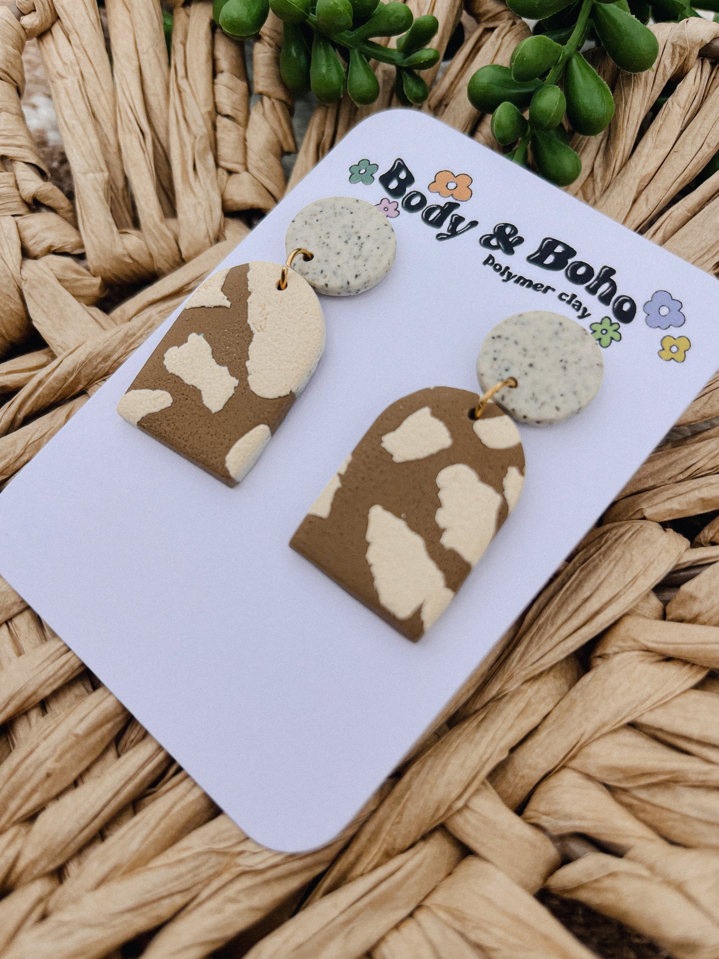 The Brown & Ivory Textured Arch Earrings