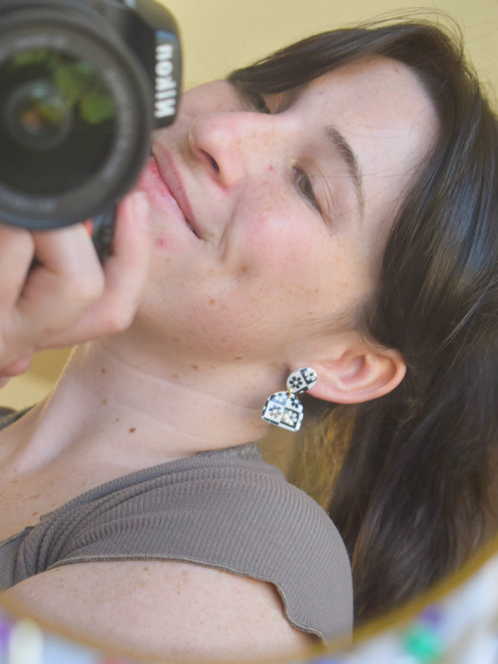 The B&W Flower Tile Stud Dangles