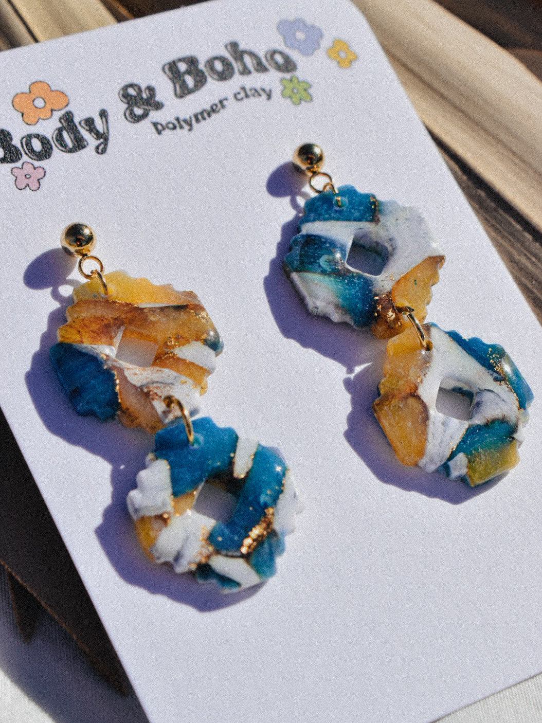 Small Amber-Sky Stone Aztec Dangles