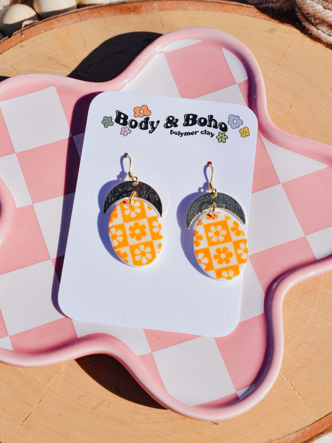 Bloom Checkered Oval Earrings