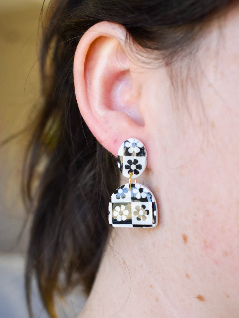 The B&W Flower Tile Stud Dangles