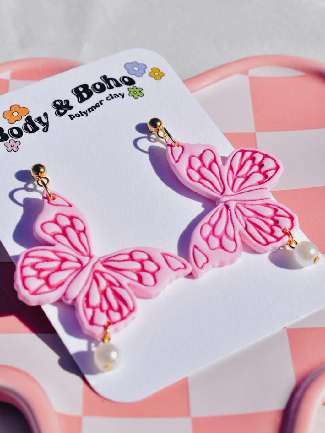 Pearly Pink Butterfly Earrings