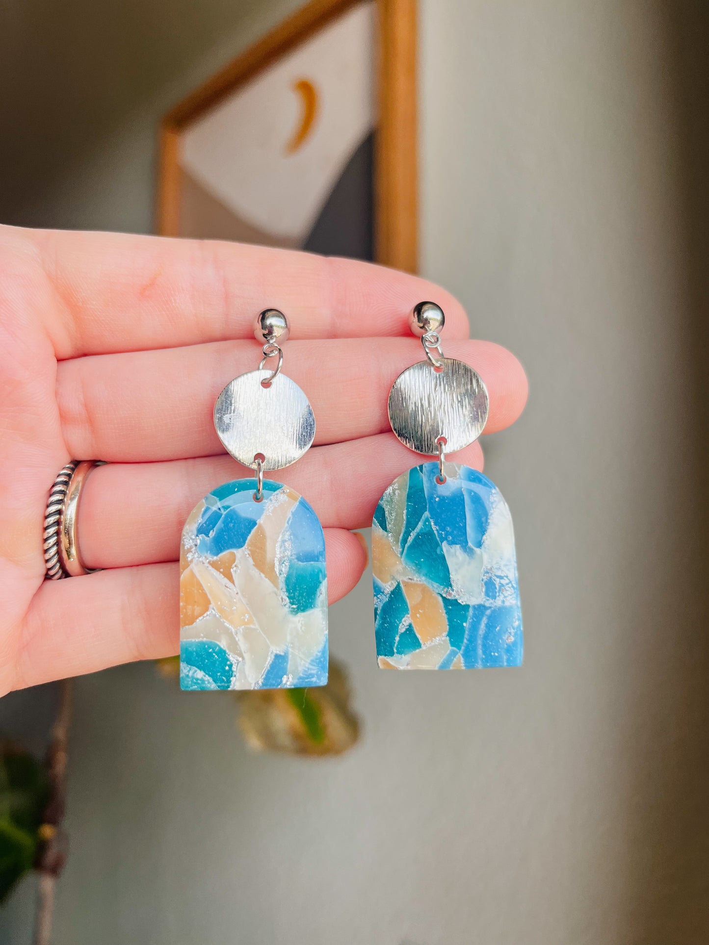 Ocean Stone Arch Drop Earrings