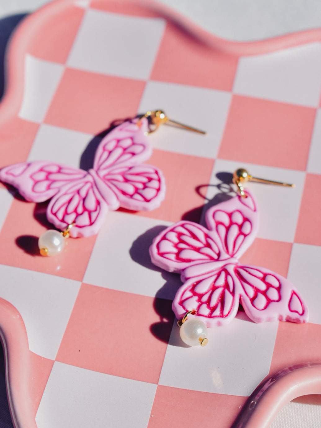 Pearly Pink Butterfly Earrings