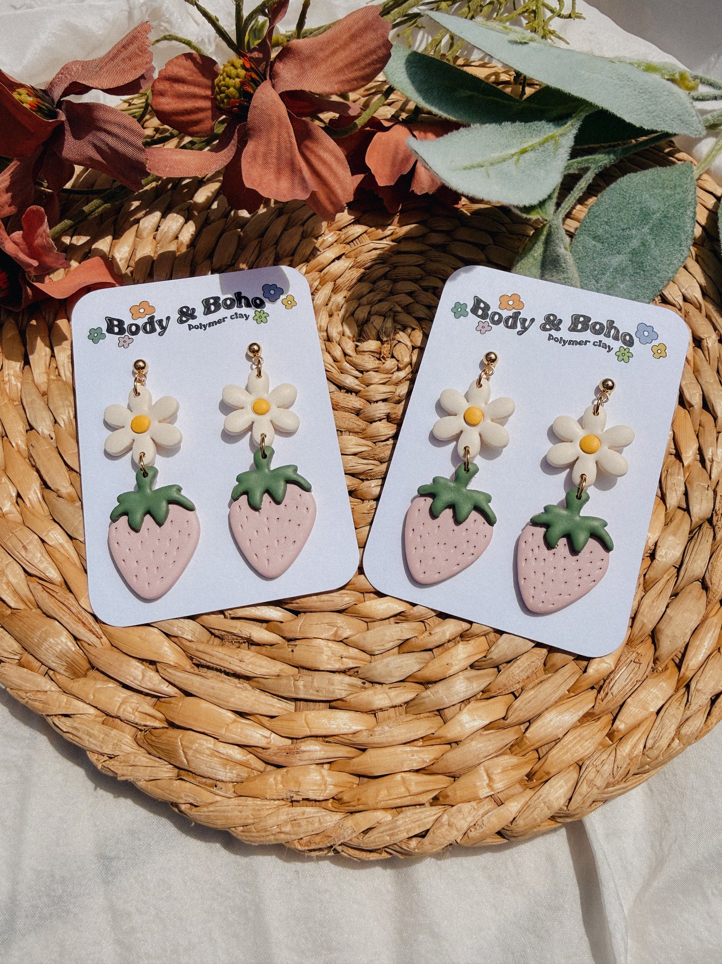 Strawberry Daisy Dangle Earrings